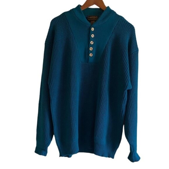 Vintage Other - Y2K Eddie Bauer Henley Sweater Men Large TALL Cotton Chunky Knit Preppy Gorpcore